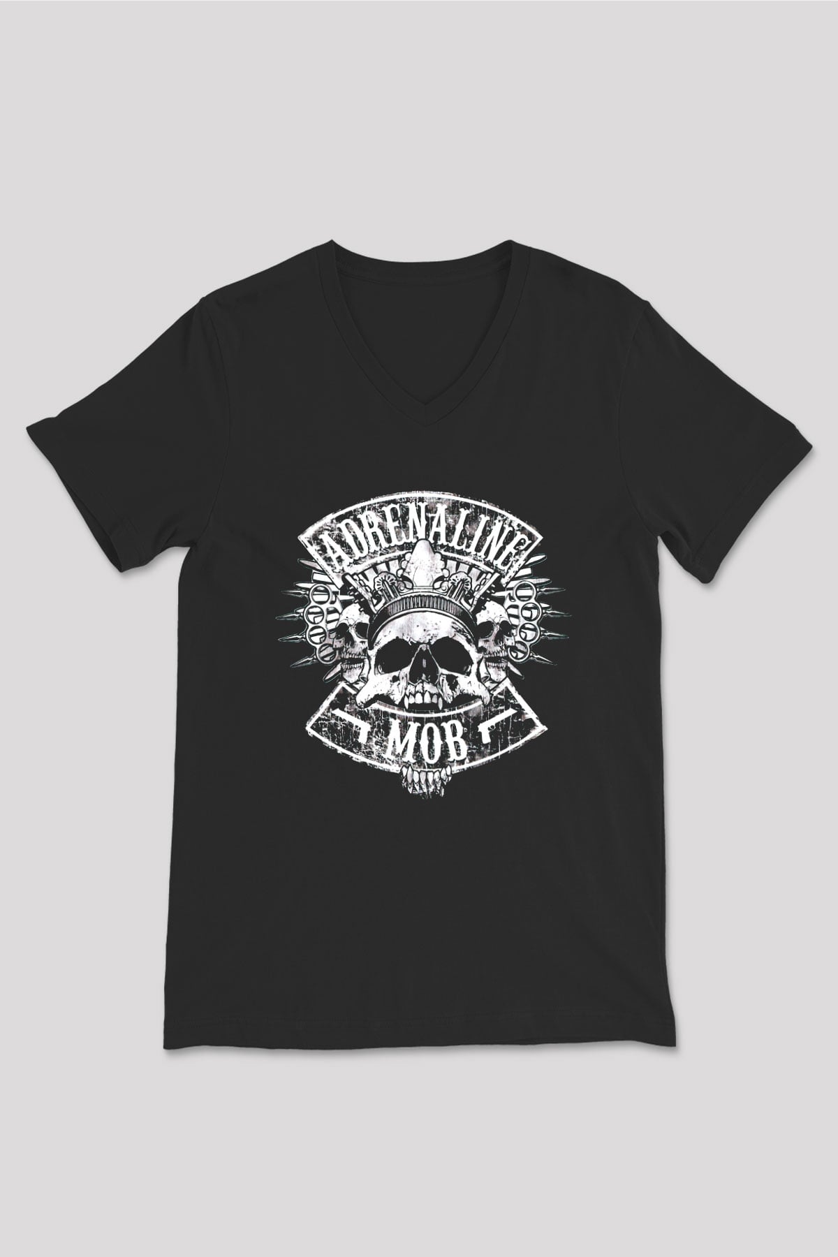 Adrenaline Mob Siyah Unisex V Yaka Tişört