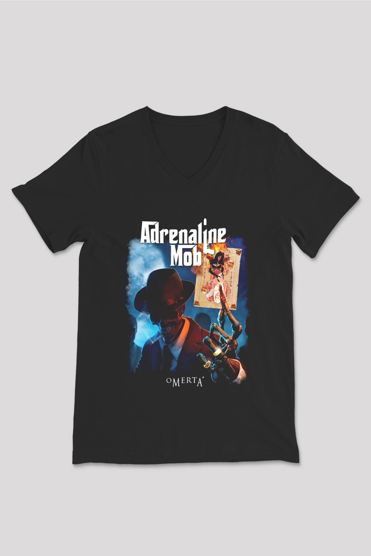 Adrenaline Mob Siyah Unisex V Yaka Tişört T-Shirt