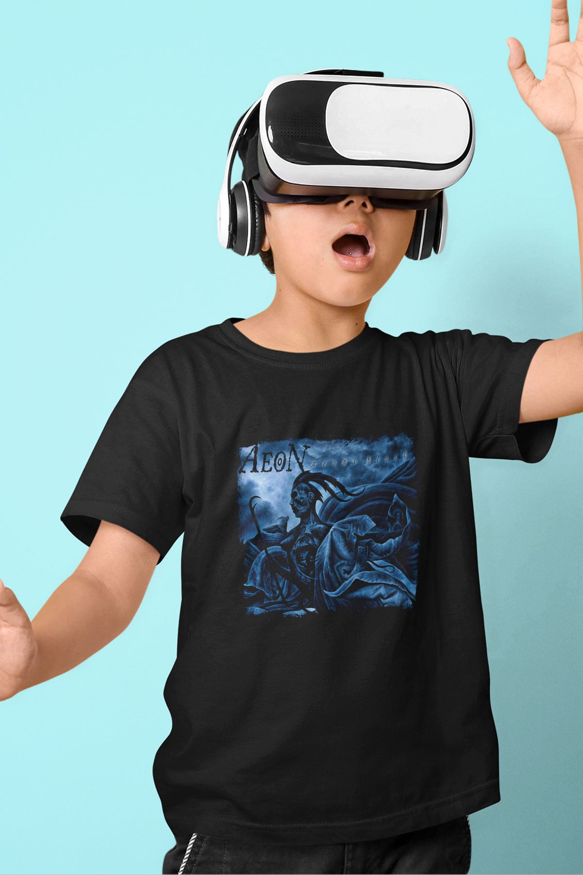 Aeon Baskılı Unisex Siyah Çocuk Tişört