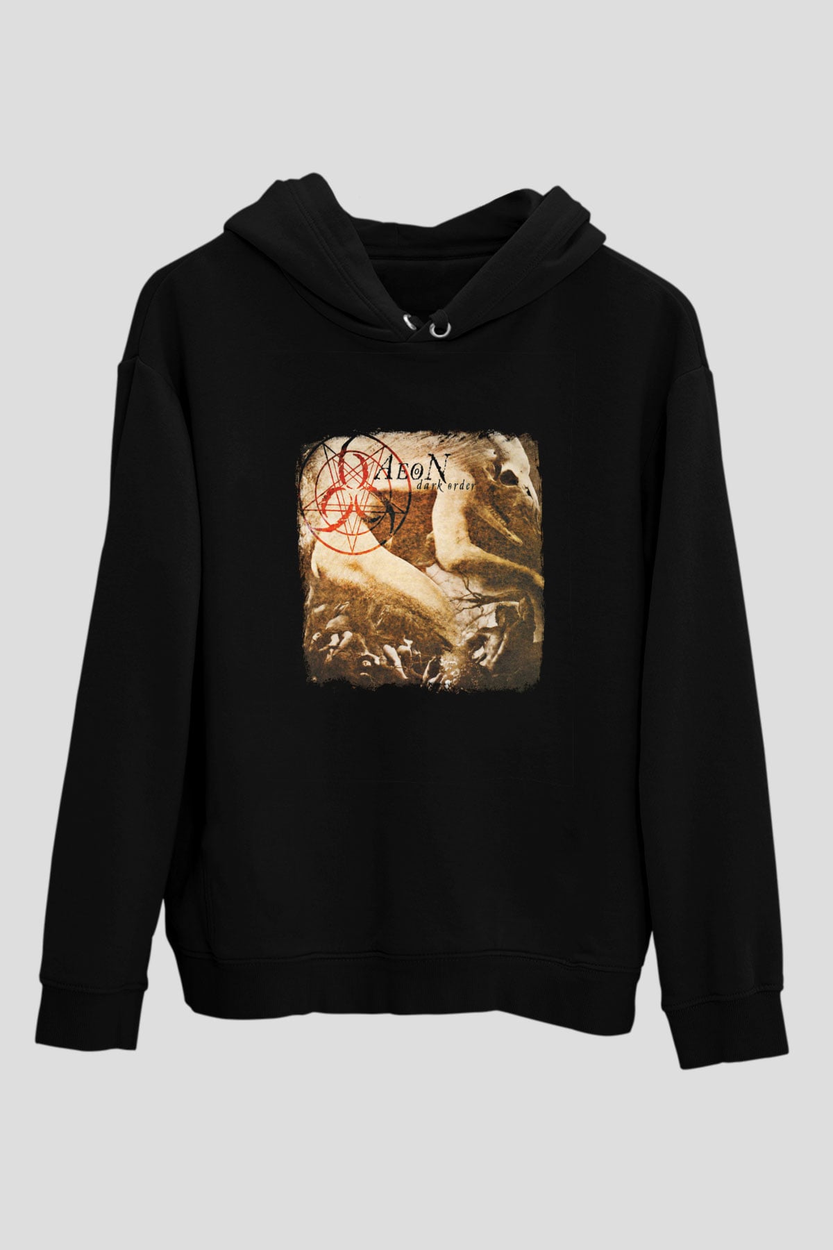 Aeon Baskılı Unisex Siyah Hoodie