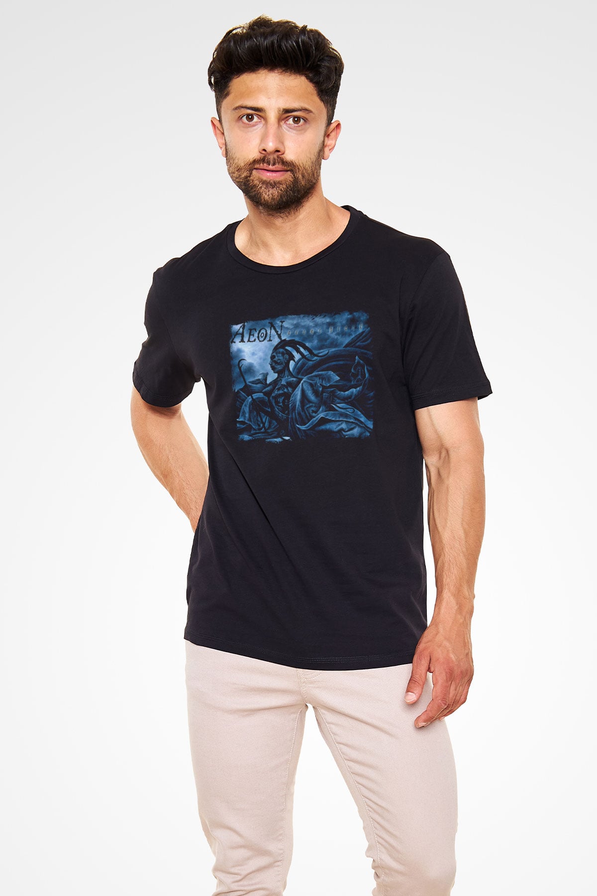 Aeon Baskılı Unisex Siyah Tişört