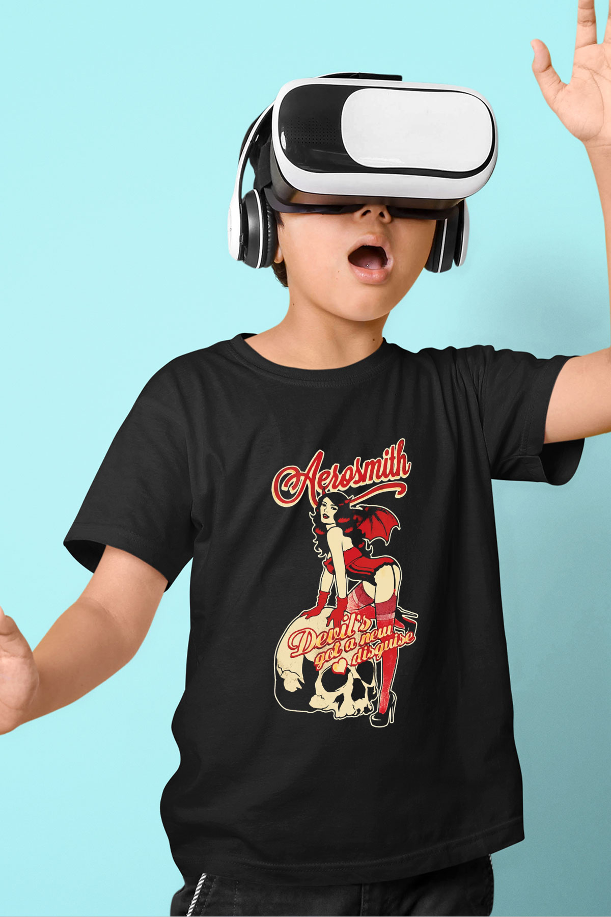 Aerosmith Baskılı Siyah Unisex Çocuk Tişört