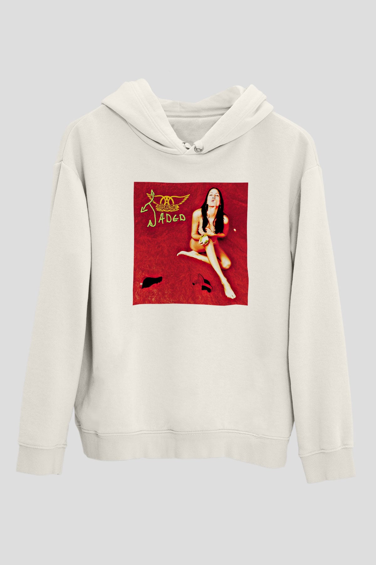 Aerosmith Baskılı Unisex Beyaz Hoodie