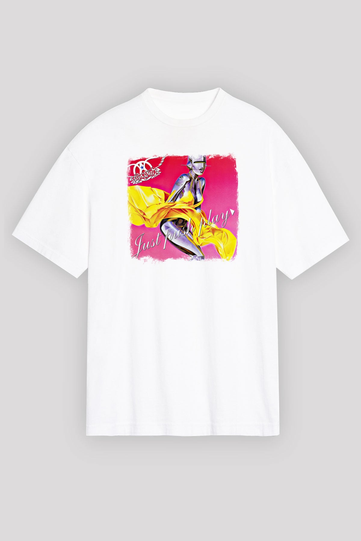 Aerosmith Baskılı Unisex Beyaz Oversize Tişört