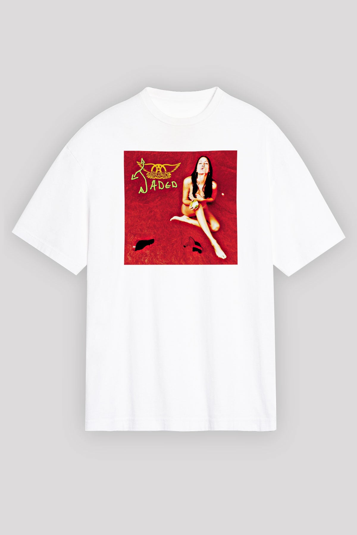 Aerosmith Baskılı Unisex Beyaz Oversize Tişört