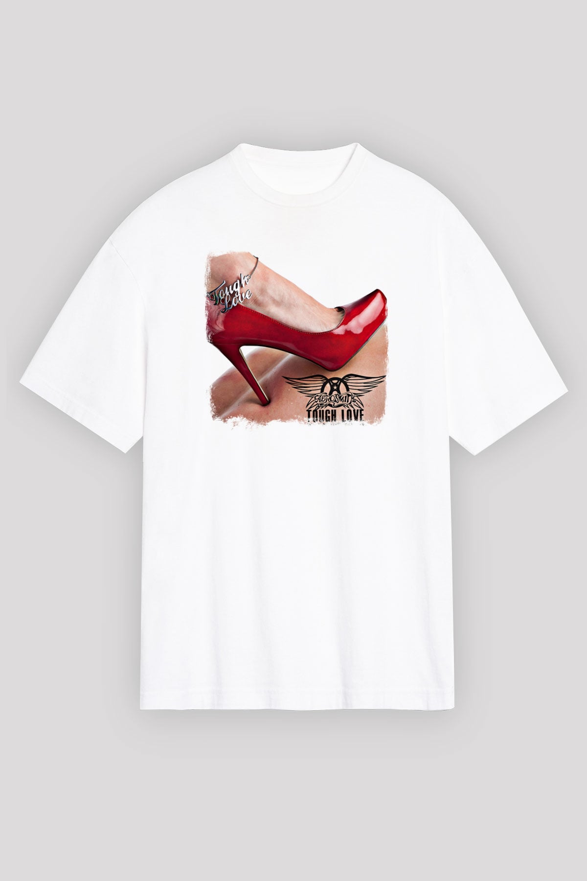 Aerosmith Baskılı Unisex Beyaz Oversize Tişört