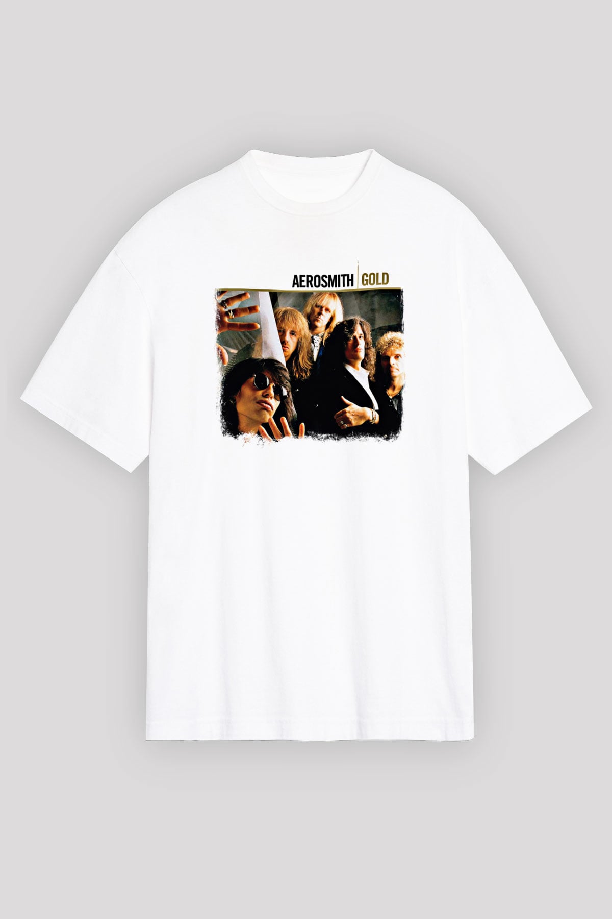 Aerosmith Baskılı Unisex Beyaz Oversize Tişört