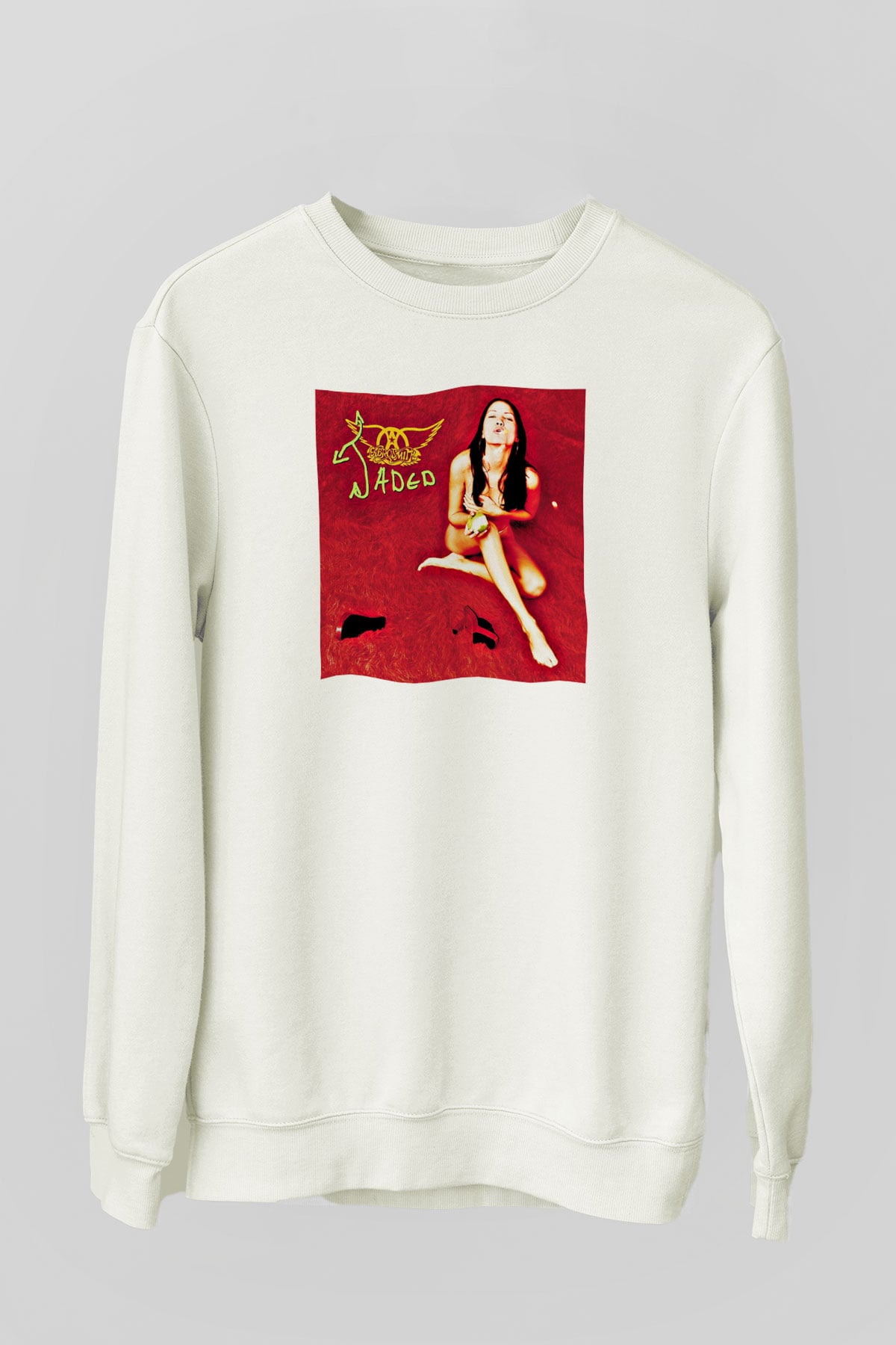 Aerosmith Baskılı Unisex Beyaz Sweatshirt