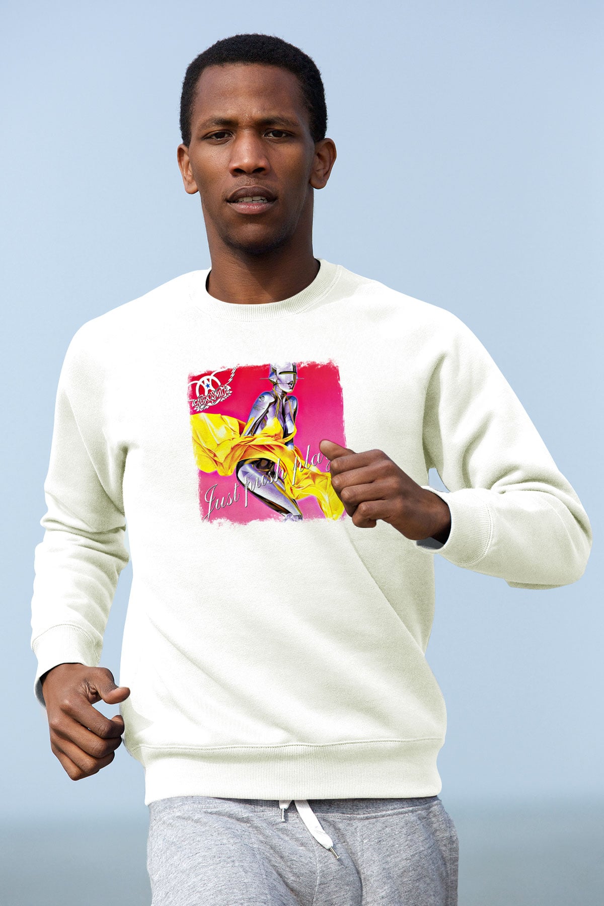 Aerosmith Baskılı Unisex Beyaz Sweatshirt
