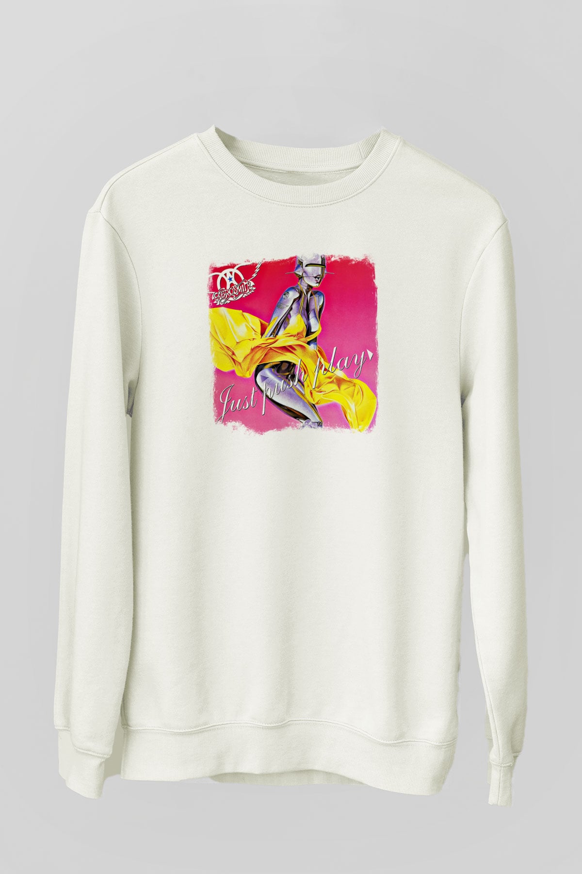 Aerosmith Baskılı Unisex Beyaz Sweatshirt