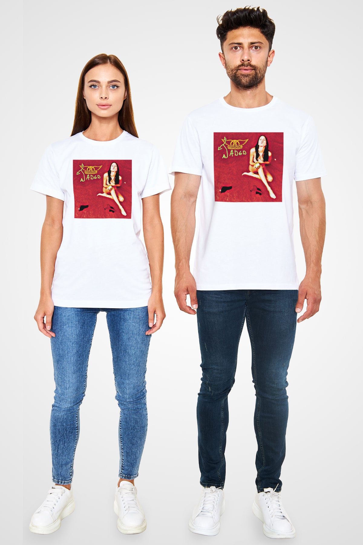 Aerosmith Baskılı Unisex Beyaz Tişört