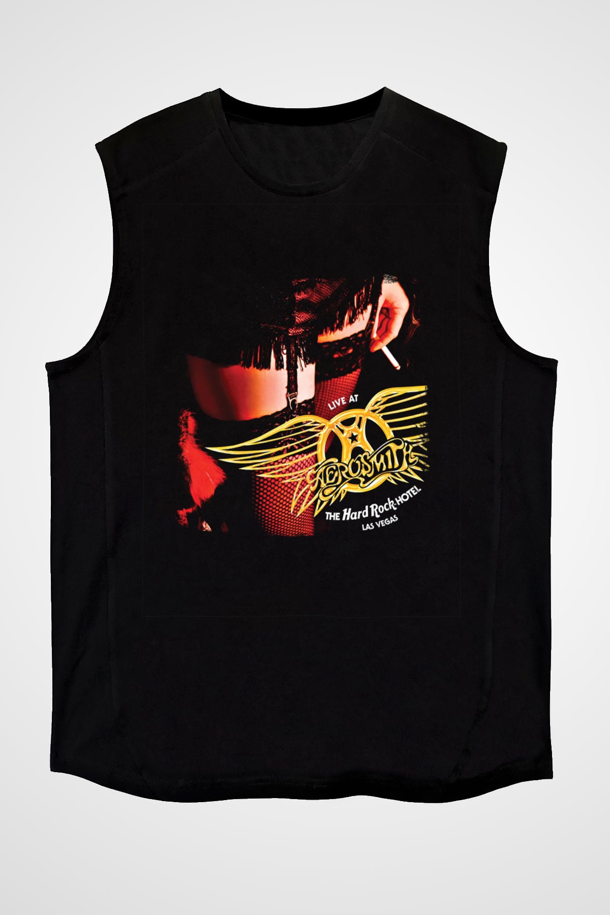 Aerosmith Baskılı Unisex Siyah Kolsuz Tişört