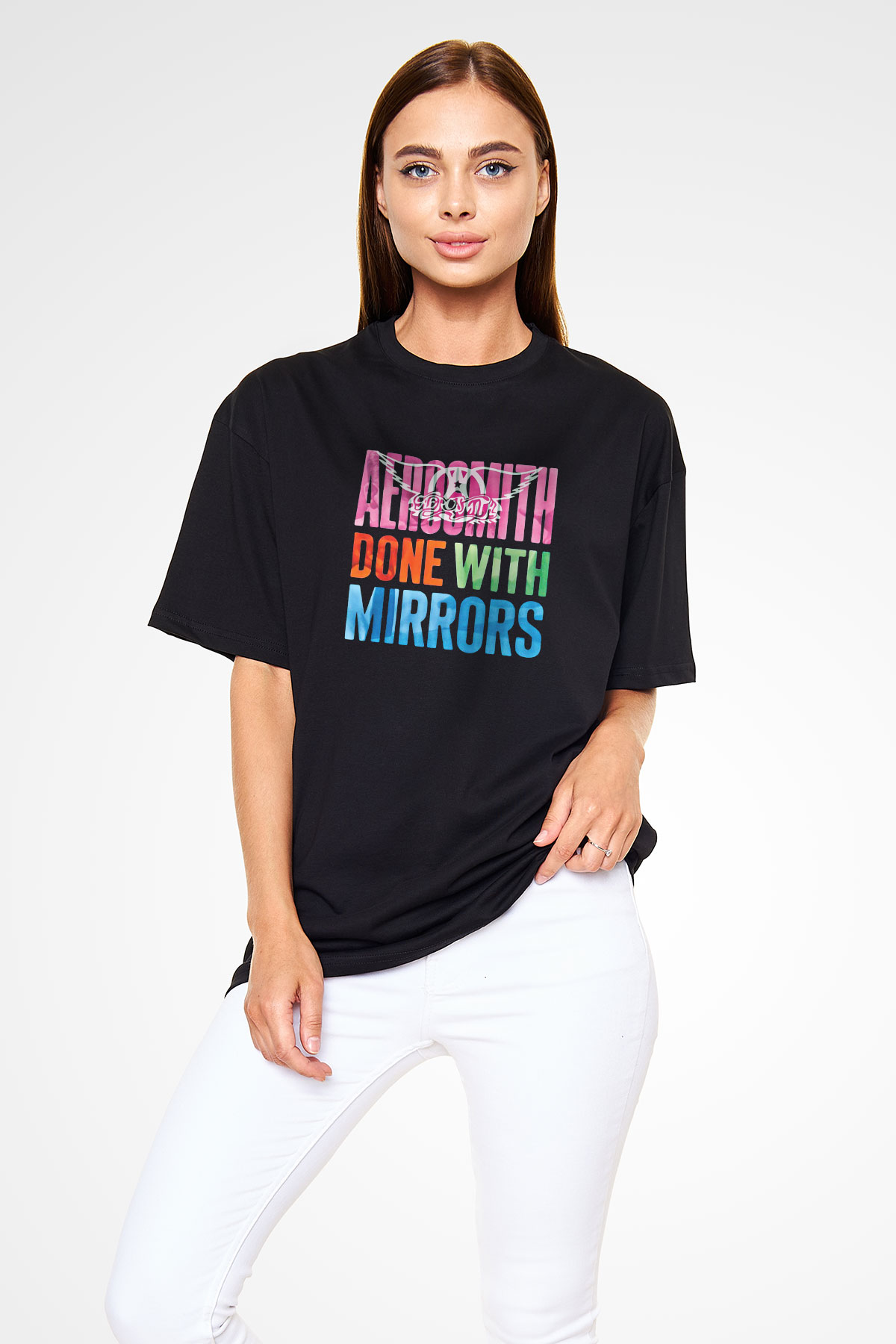 Aerosmith Baskılı Unisex Siyah Oversize Tişört