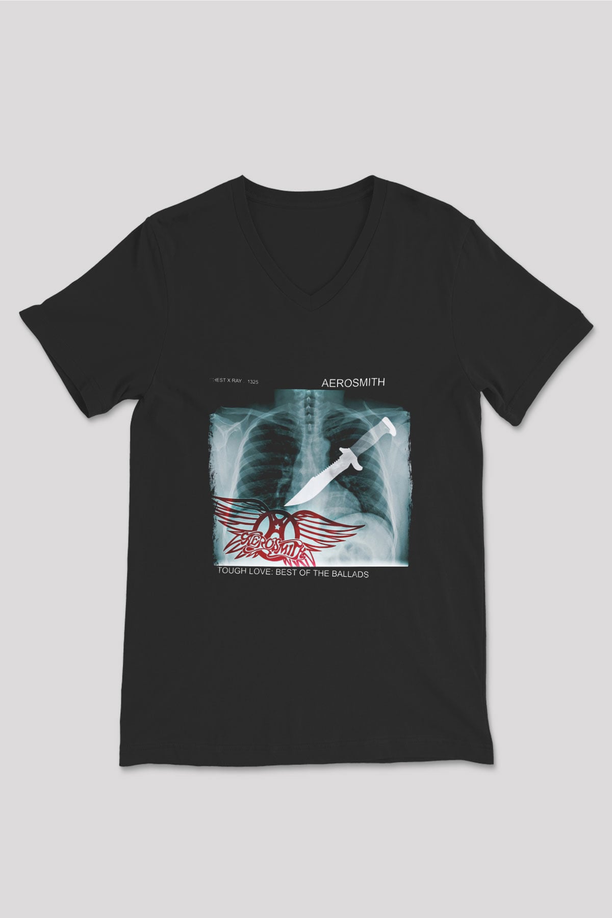 Aerosmith Baskılı Unisex Siyah V Yaka Tişört