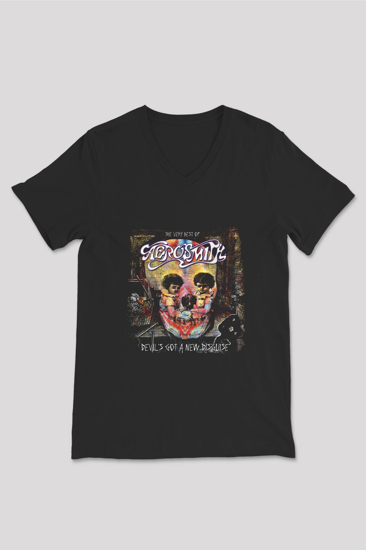 Aerosmith Baskılı Unisex Siyah V Yaka Tişört