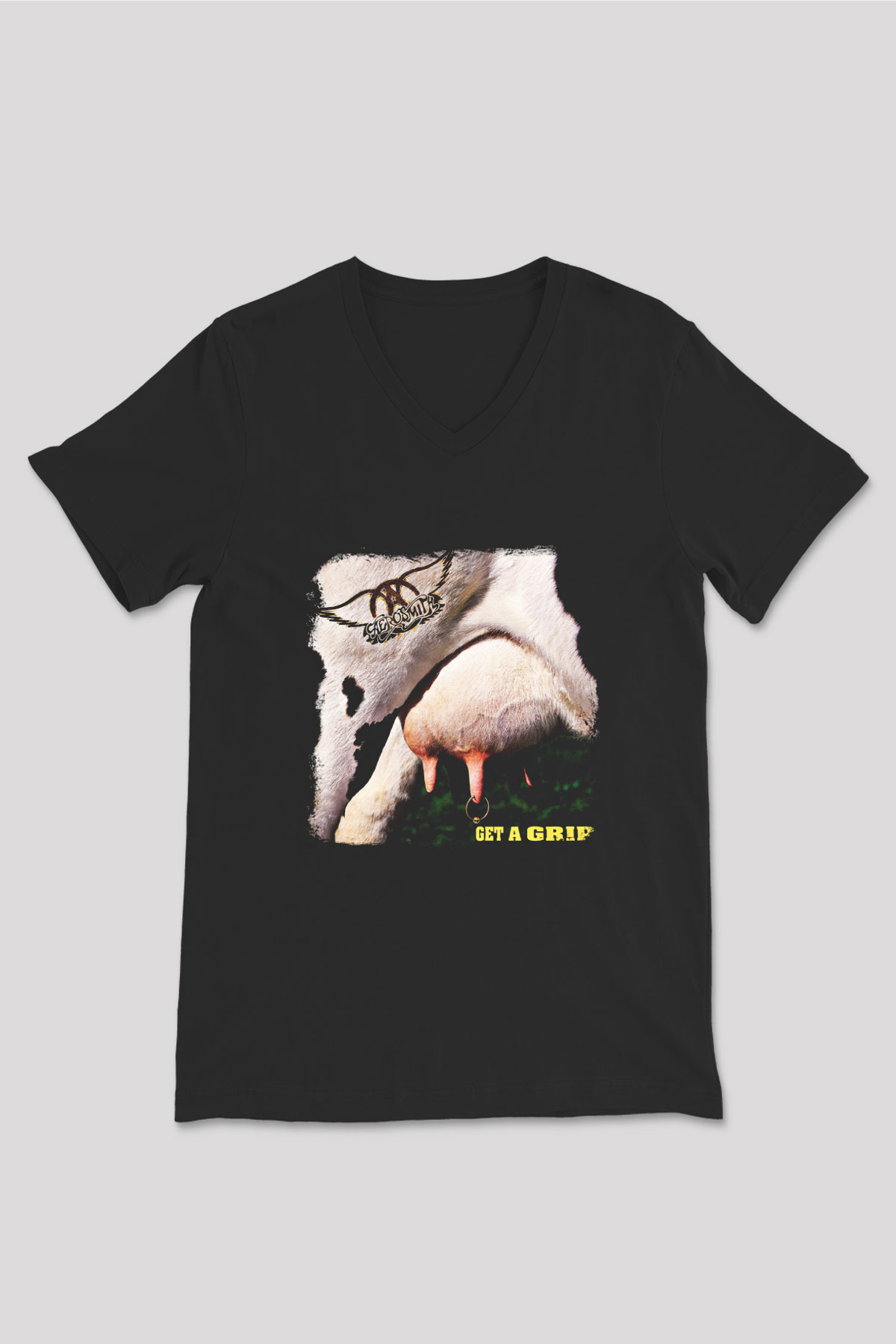 Aerosmith Baskılı Unisex Siyah V Yaka Tişört