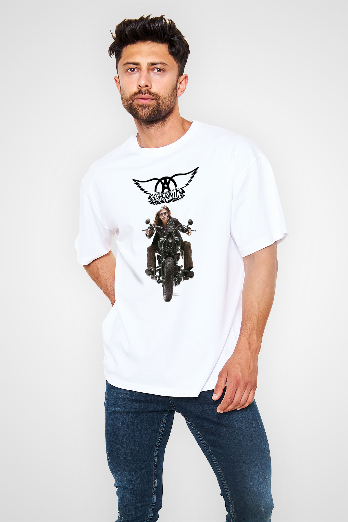 Aerosmith Beyaz Unisex Oversize Tişört T-Shirt