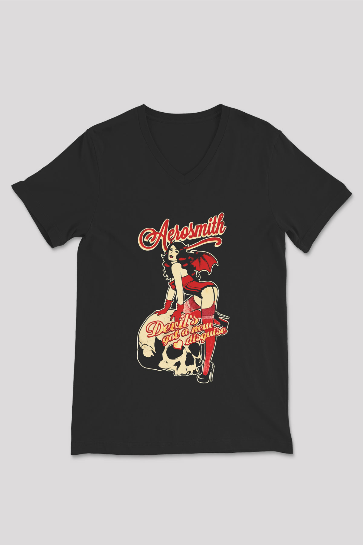Aerosmith Siyah Unisex V Yaka Tişört T-Shirt