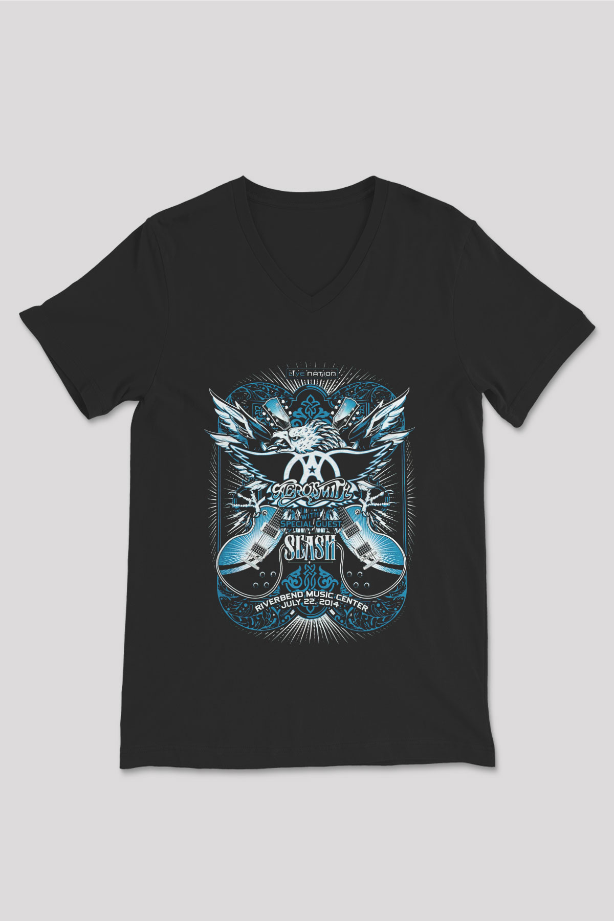Aerosmith Siyah Unisex V Yaka Tişört T-Shirt