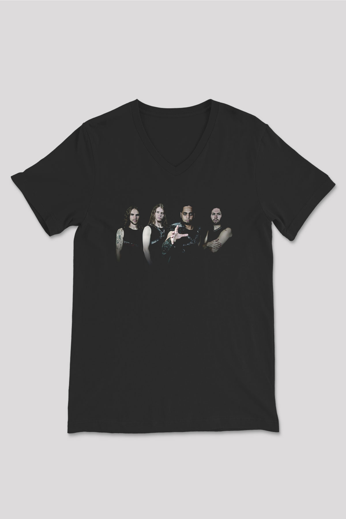 Aeternam Baskılı Unisex Siyah V Yaka Tişört - Tshirt