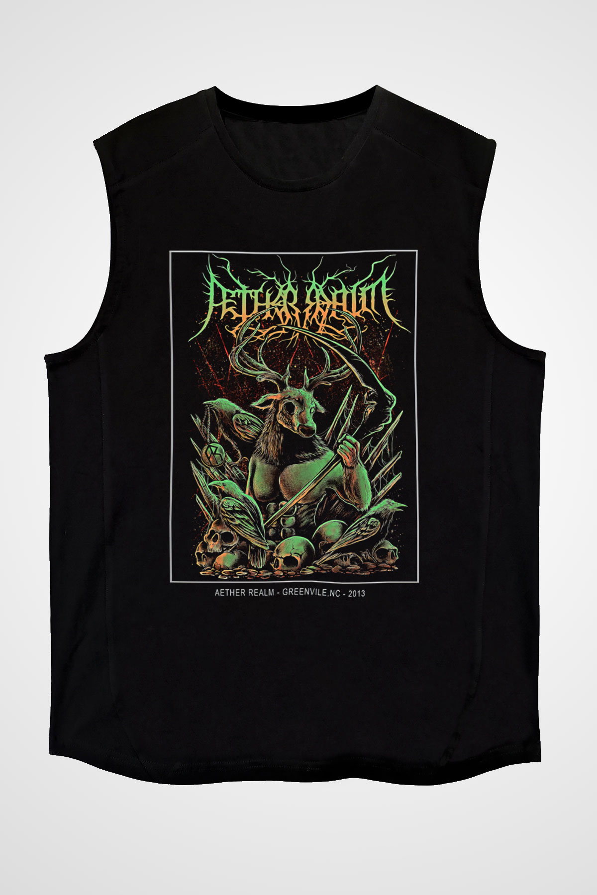 Aether Realm Baskılı Unisex Siyah Kolsuz Tişört - Tshirt
