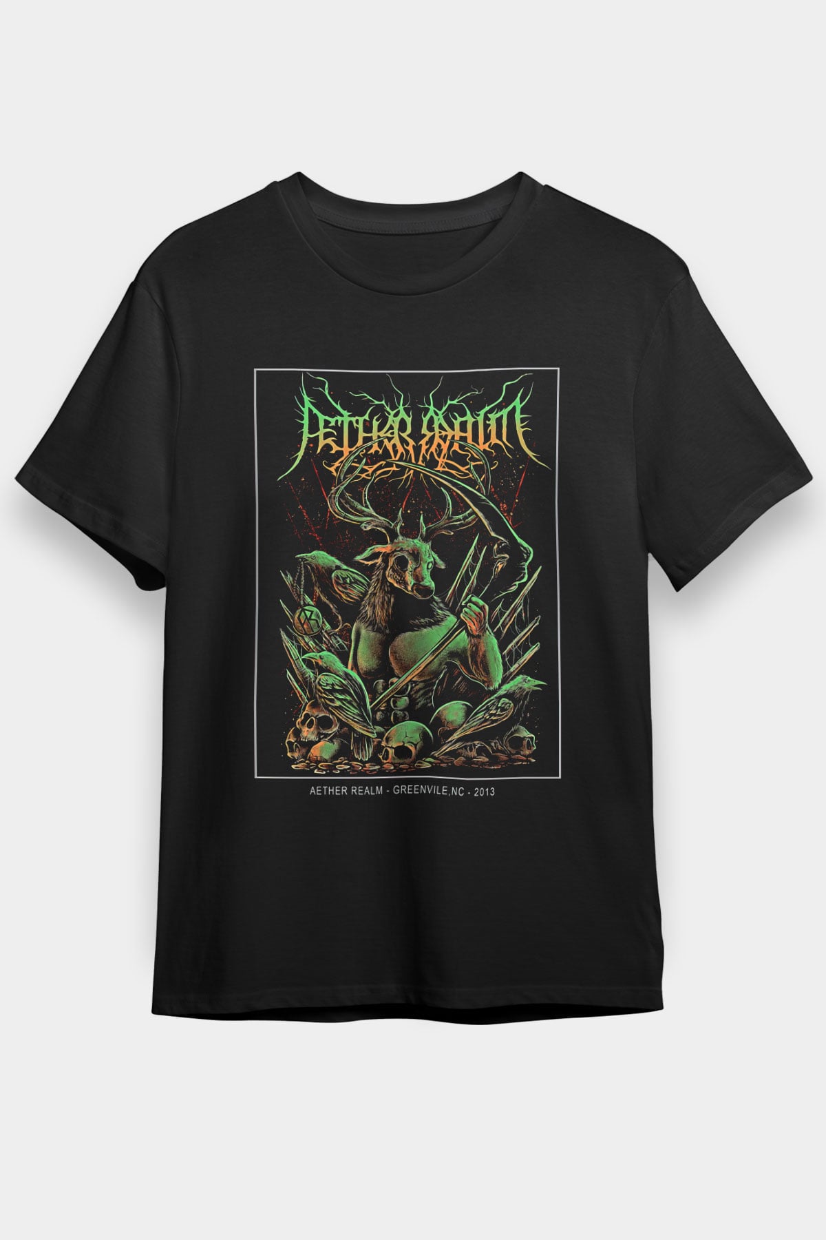 Aether Realm Baskılı Unisex Siyah Tişört - Tshirt