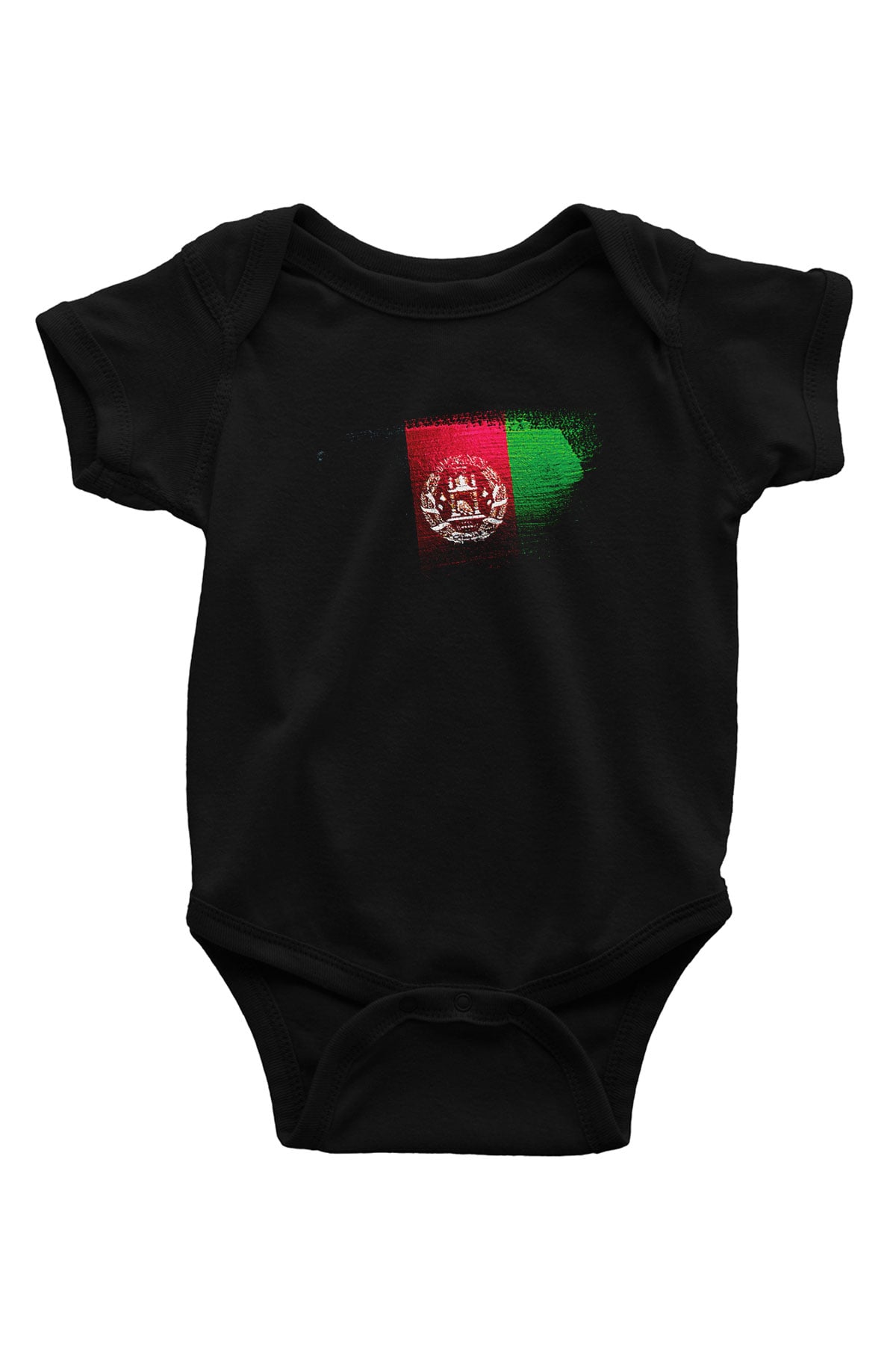 Afganistan - Afghanistan Bayrağı Baskılı Unisex Siyah Bebek Body - Zıbın