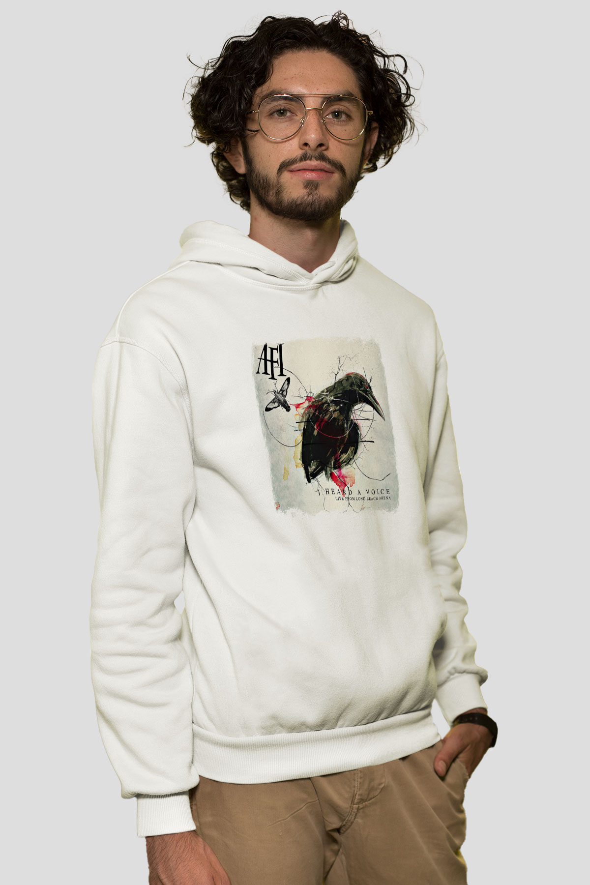 Afi Baskılı Unisex Beyaz Hoodie