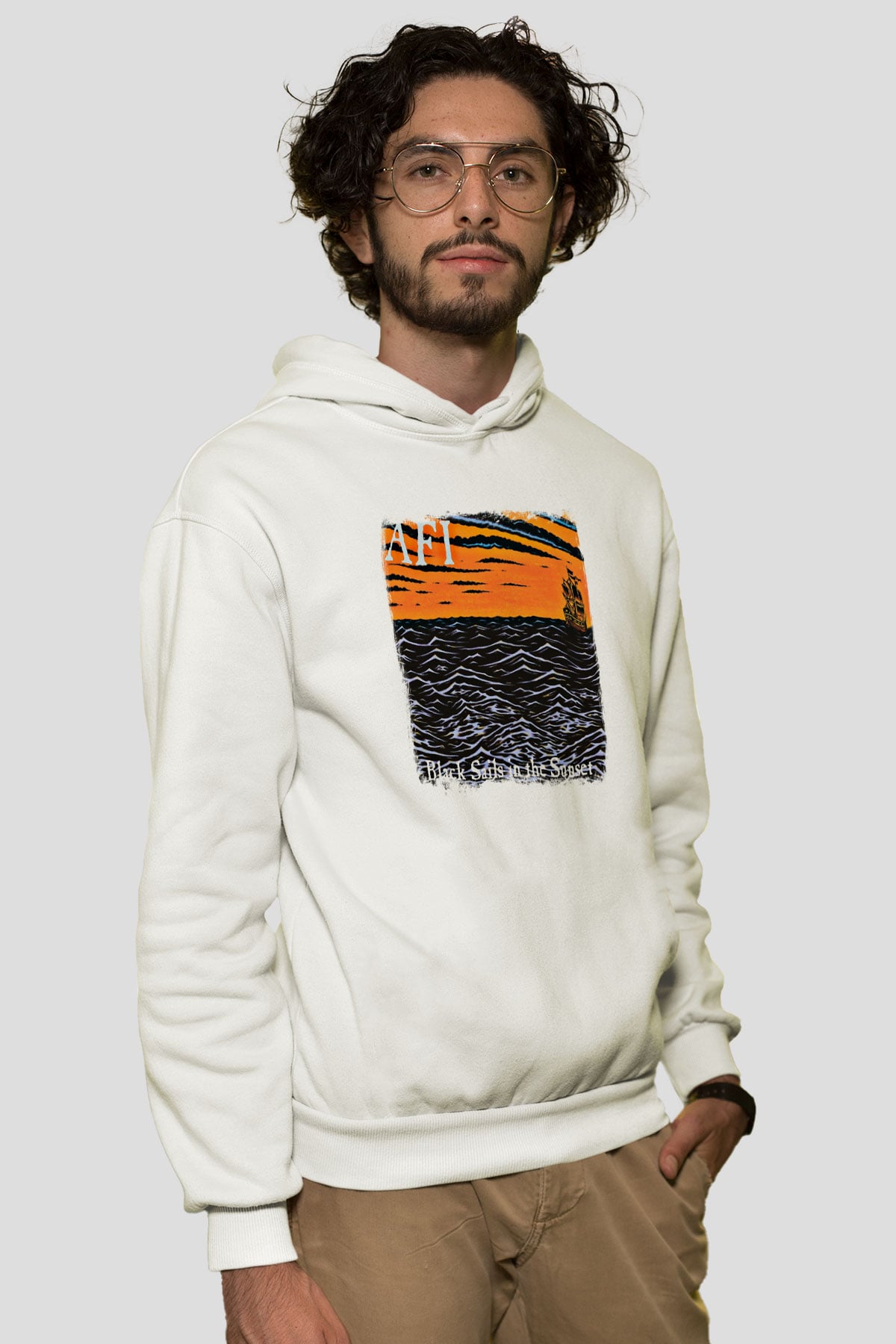 Afi Baskılı Unisex Beyaz Hoodie