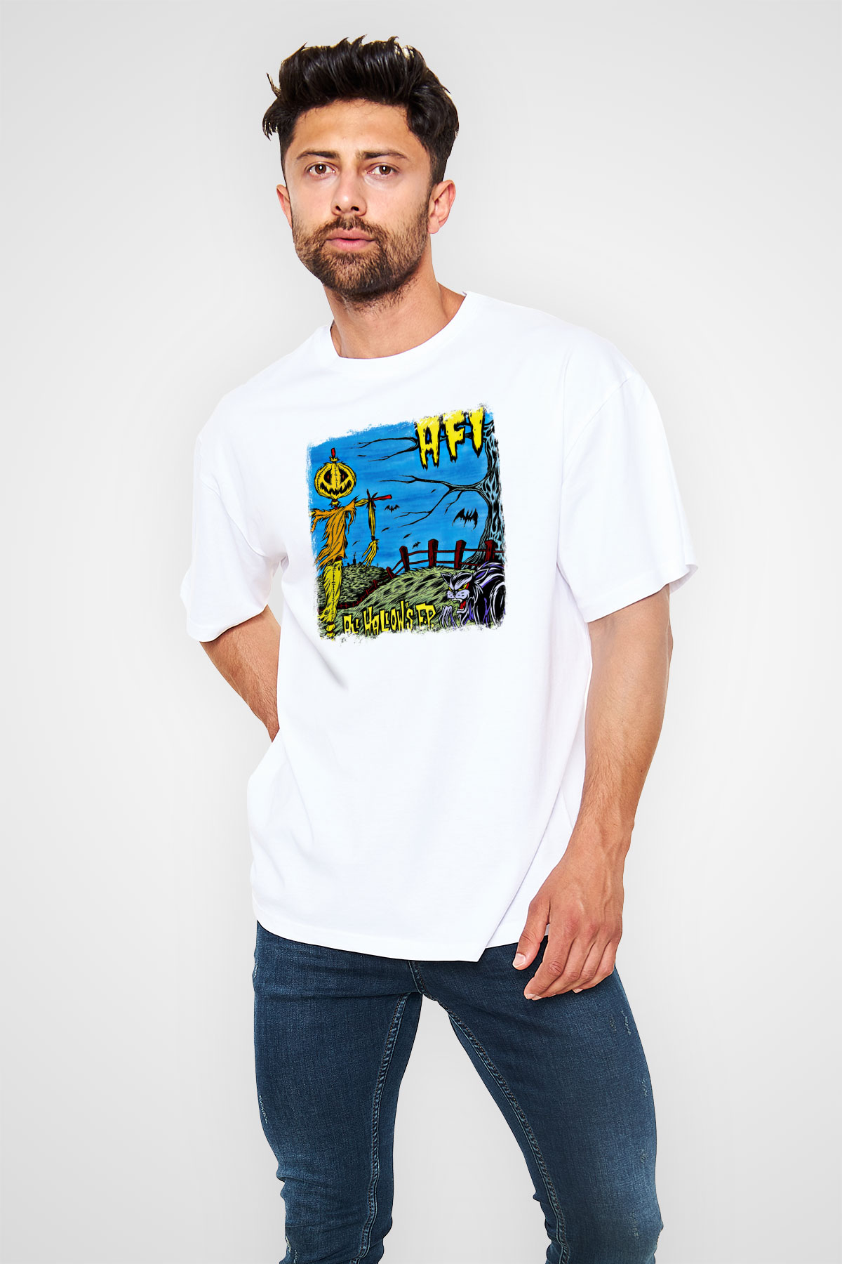 Afi Baskılı Unisex Beyaz Oversize Tişört