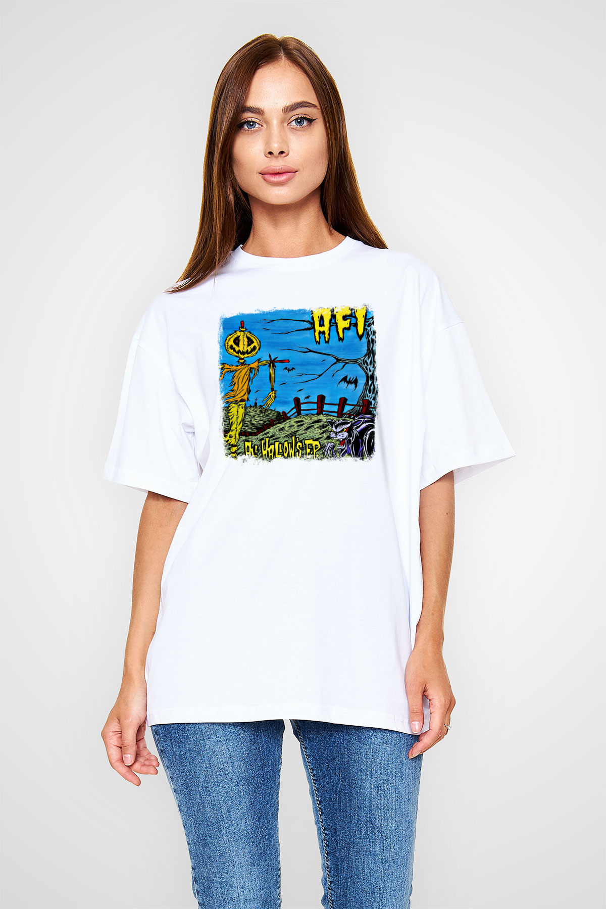 Afi Baskılı Unisex Beyaz Oversize Tişört