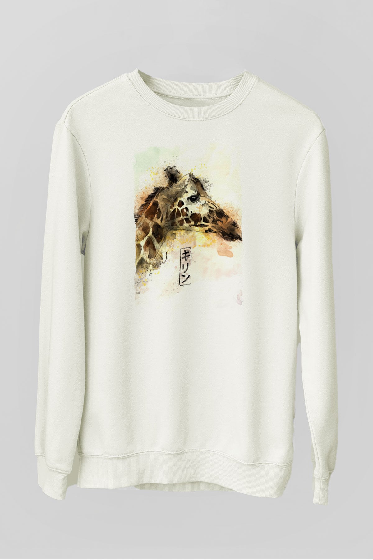 Afrika Zürafa Baskılı Unisex Beyaz  Sweatshirt