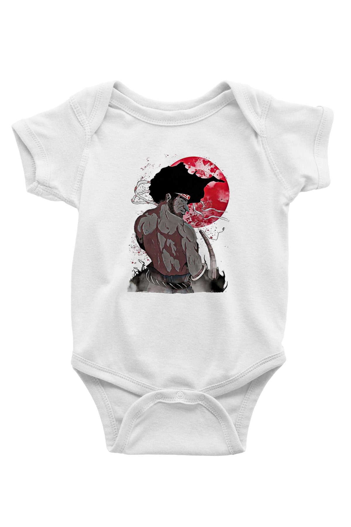 Afro Samurai Baskılı Beyaz Unisex Bebek Body - Zıbın
