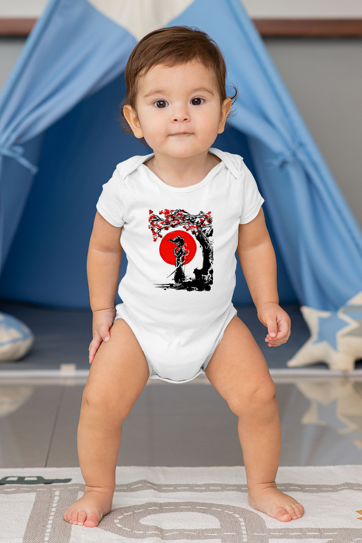 Afro Samurai Baskılı Beyaz Unisex Bebek Body - Zıbın