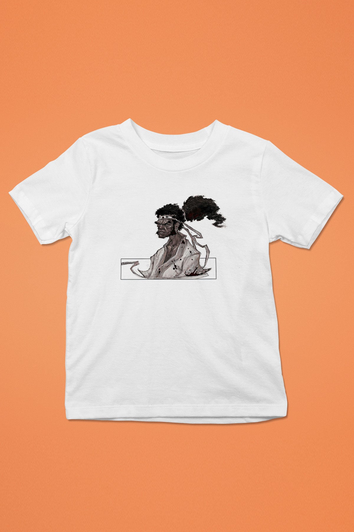 Afro Samurai Baskılı Beyaz Unisex Beyaz Çocuk Tişört - Tshirt