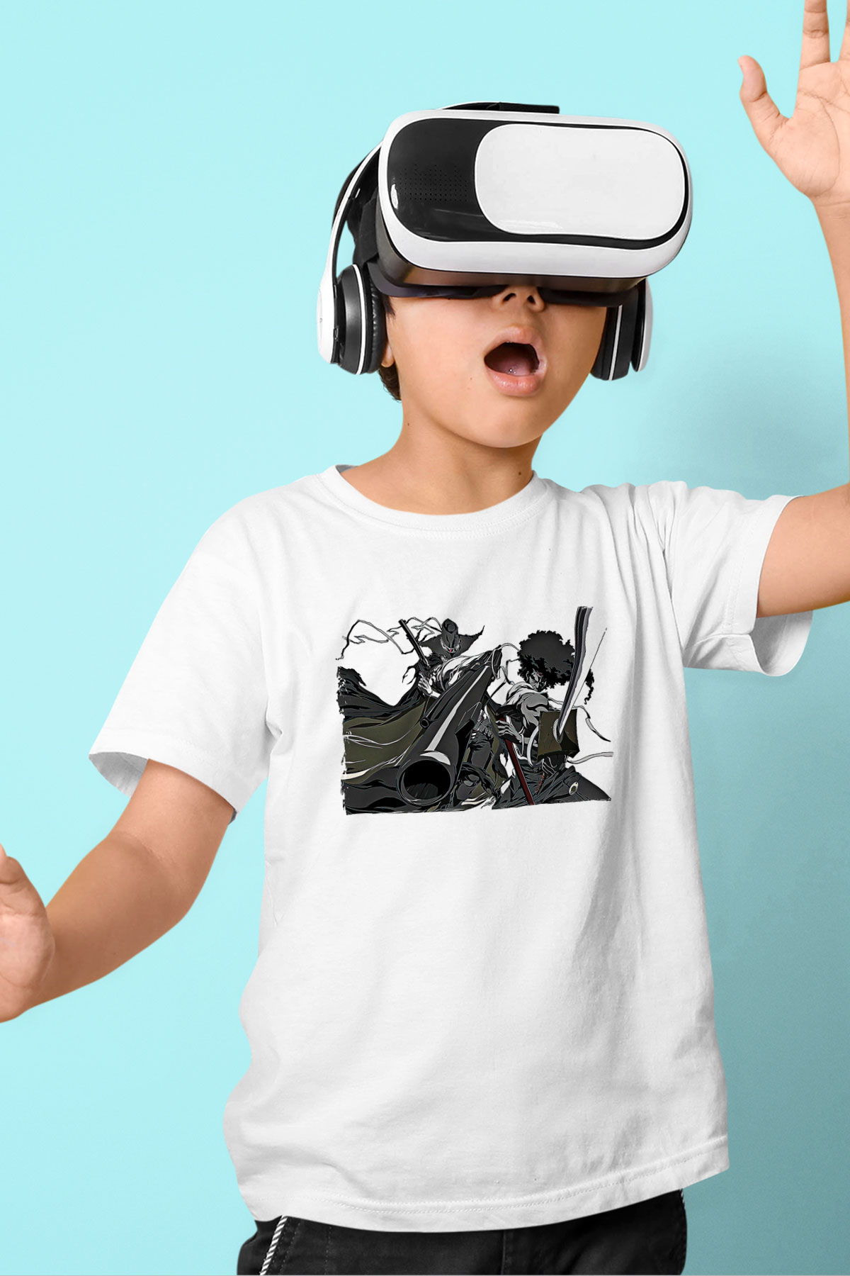 Afro Samurai Baskılı Beyaz Unisex Beyaz Çocuk Tişört - Tshirt