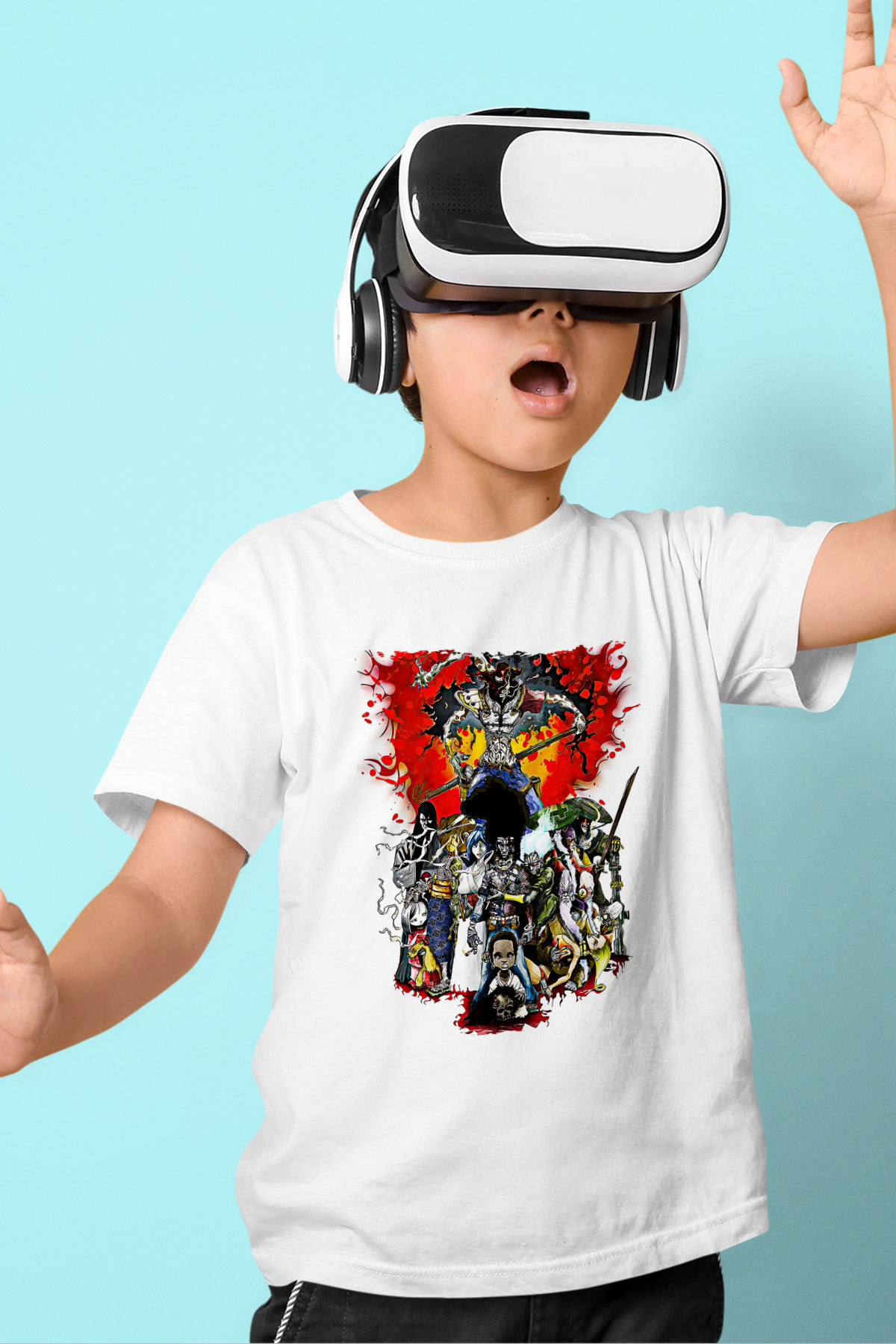 Afro Samurai Baskılı Beyaz Unisex Beyaz Çocuk Tişört - Tshirt