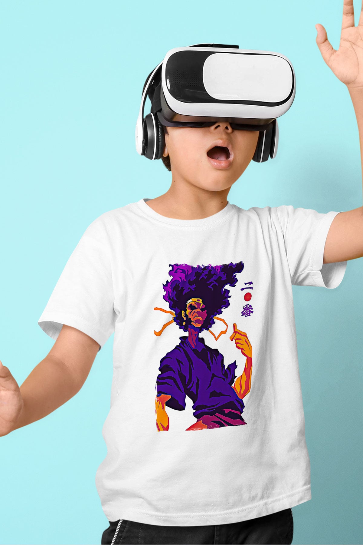 Afro Samurai Baskılı Beyaz Unisex Beyaz Çocuk Tişört - Tshirt