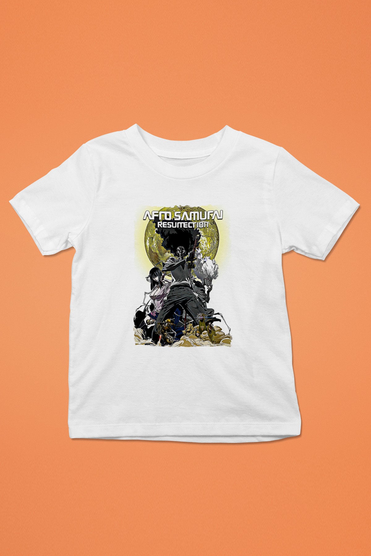 Afro Samurai Baskılı Beyaz Unisex Beyaz Çocuk Tişört - Tshirt