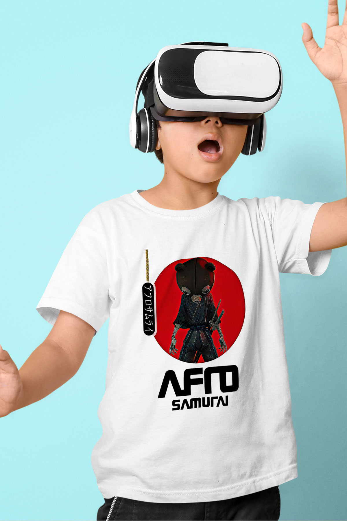 Afro Samurai Baskılı Beyaz Unisex Beyaz Çocuk Tişört - Tshirt
