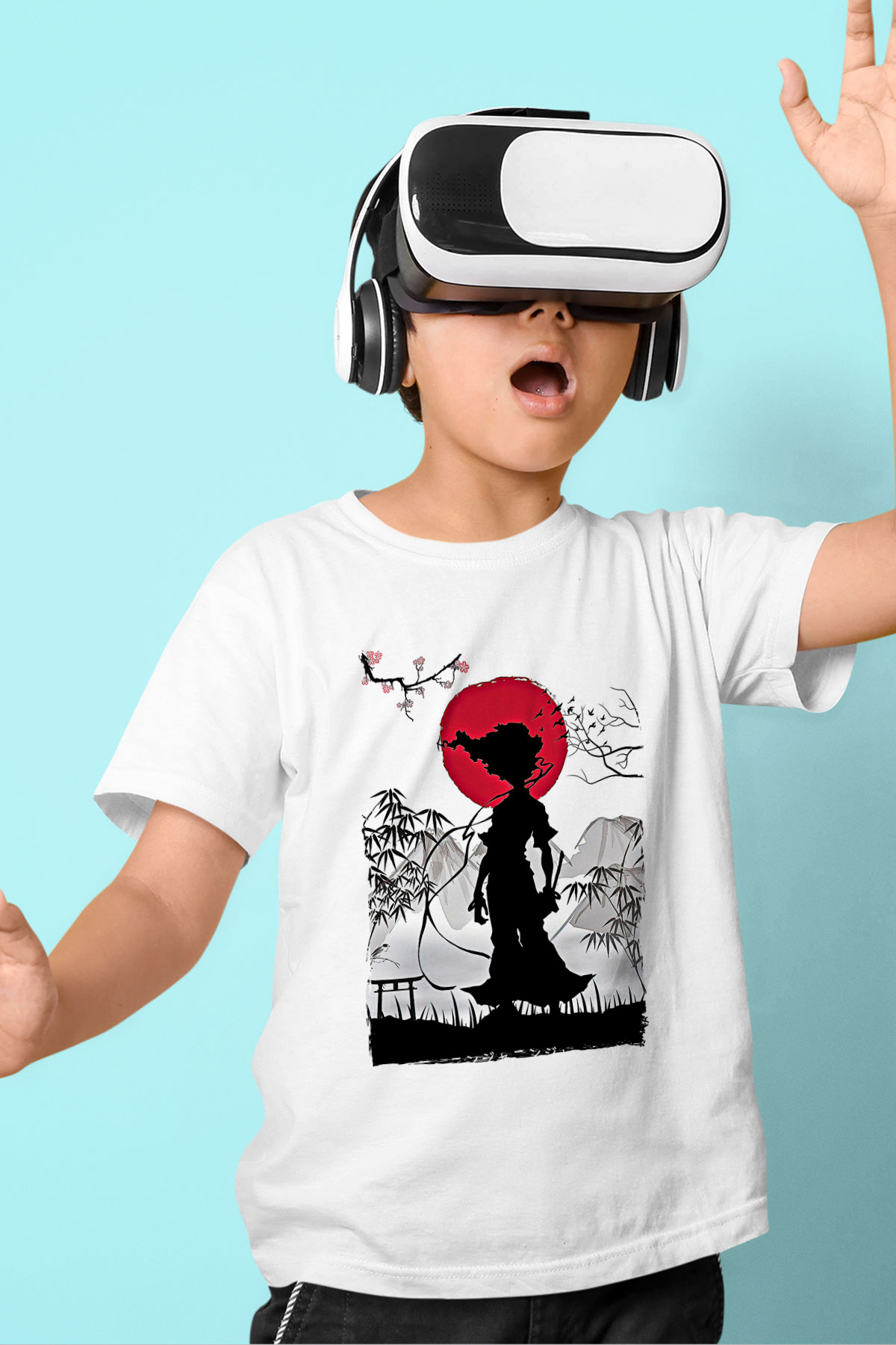 Afro Samurai Baskılı Beyaz Unisex Beyaz Çocuk Tişört - Tshirt