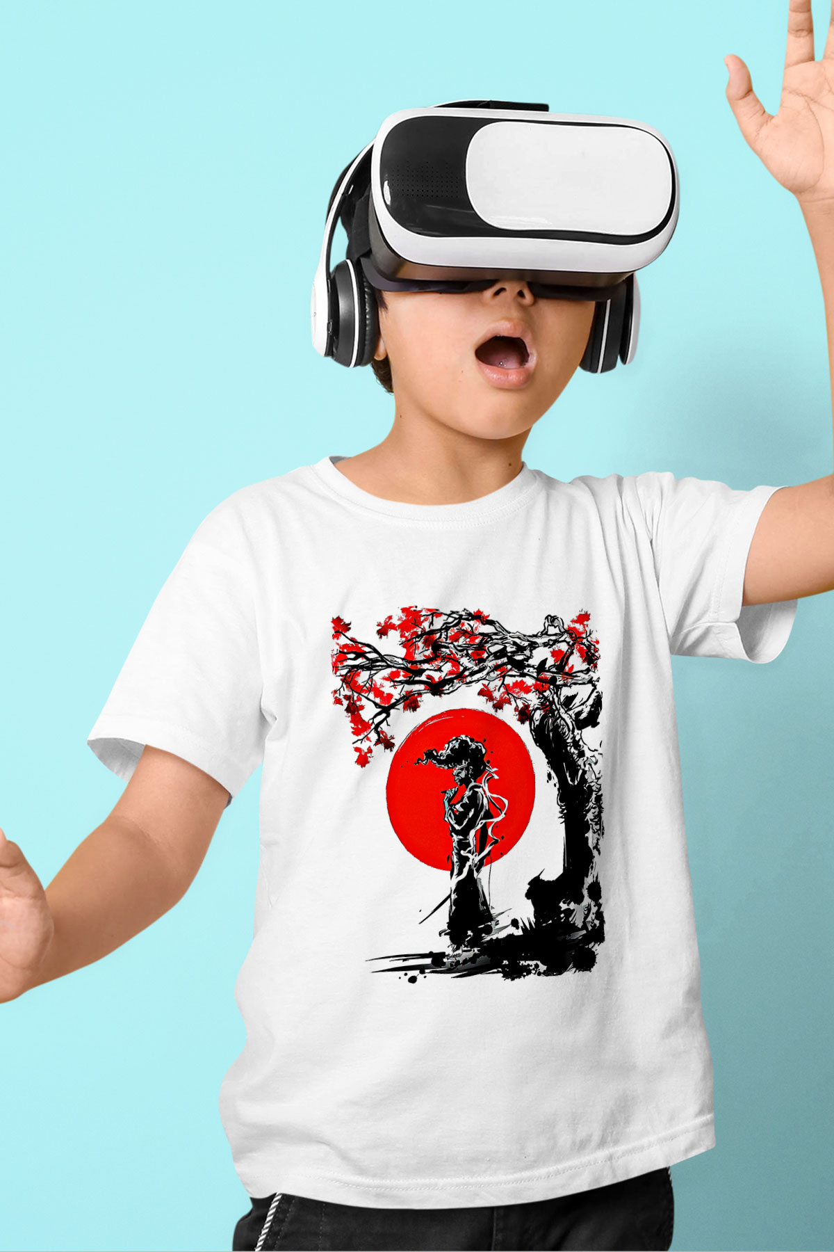 Afro Samurai Baskılı Beyaz Unisex Beyaz Çocuk Tişört - Tshirt