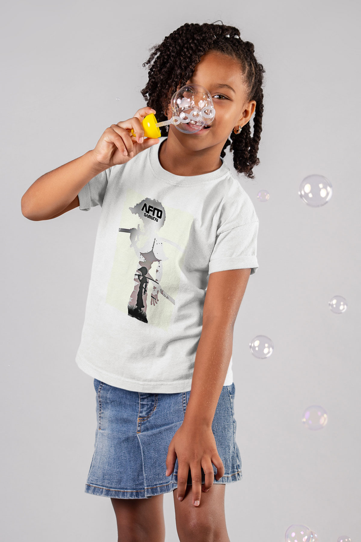 Afro Samurai Baskılı Beyaz Unisex Beyaz Çocuk Tişört - Tshirt