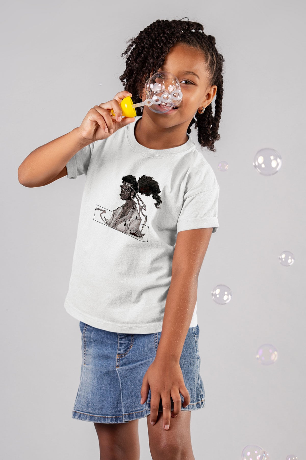 Afro Samurai Baskılı Beyaz Unisex Beyaz Çocuk Tişört - Tshirt