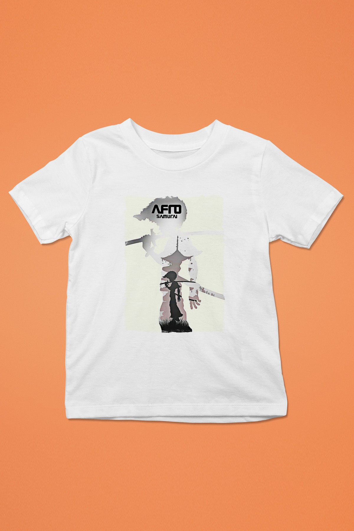 Afro Samurai Baskılı Beyaz Unisex Beyaz Çocuk Tişört - Tshirt