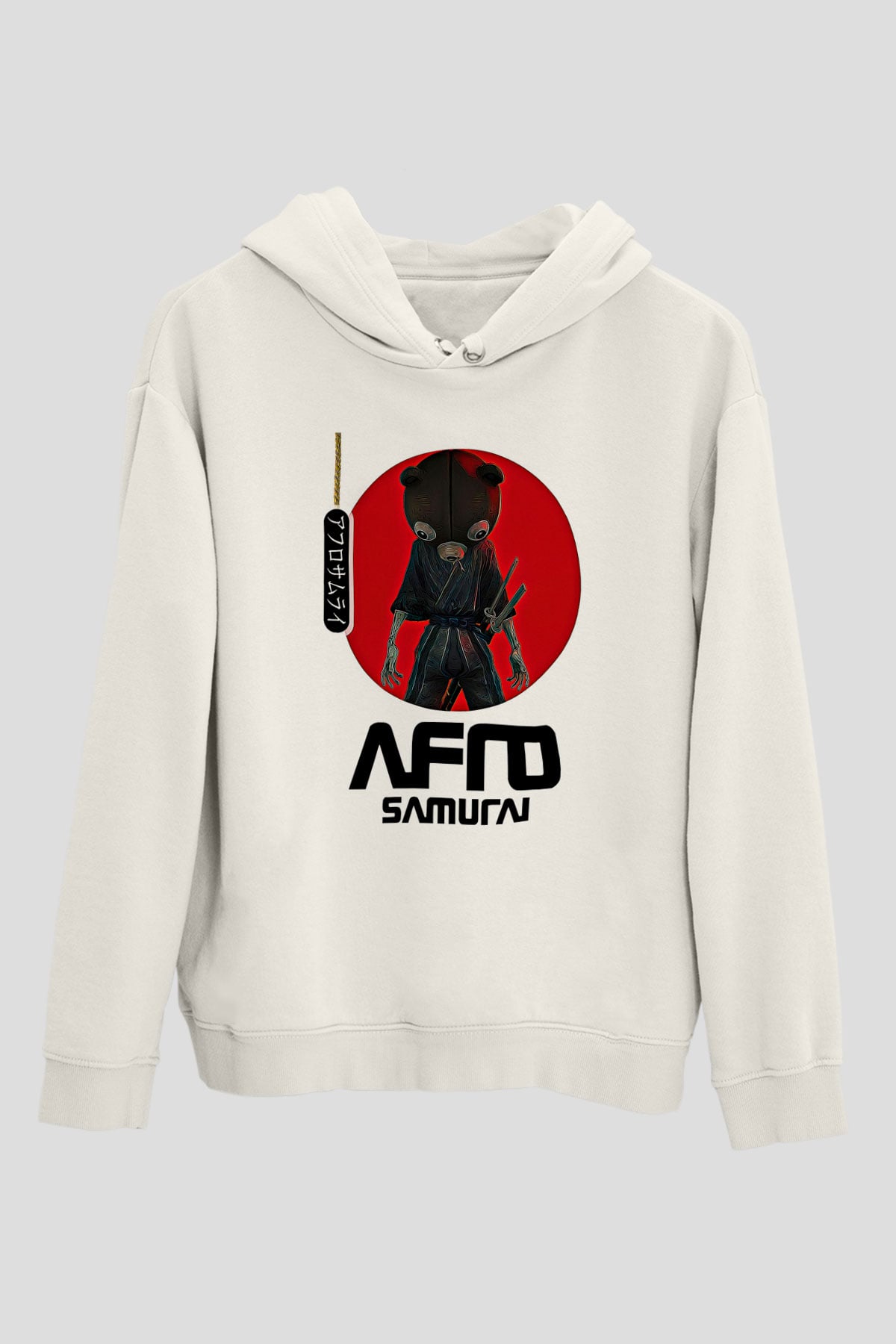 Afro Samurai Baskılı Beyaz Unisex Hoodie