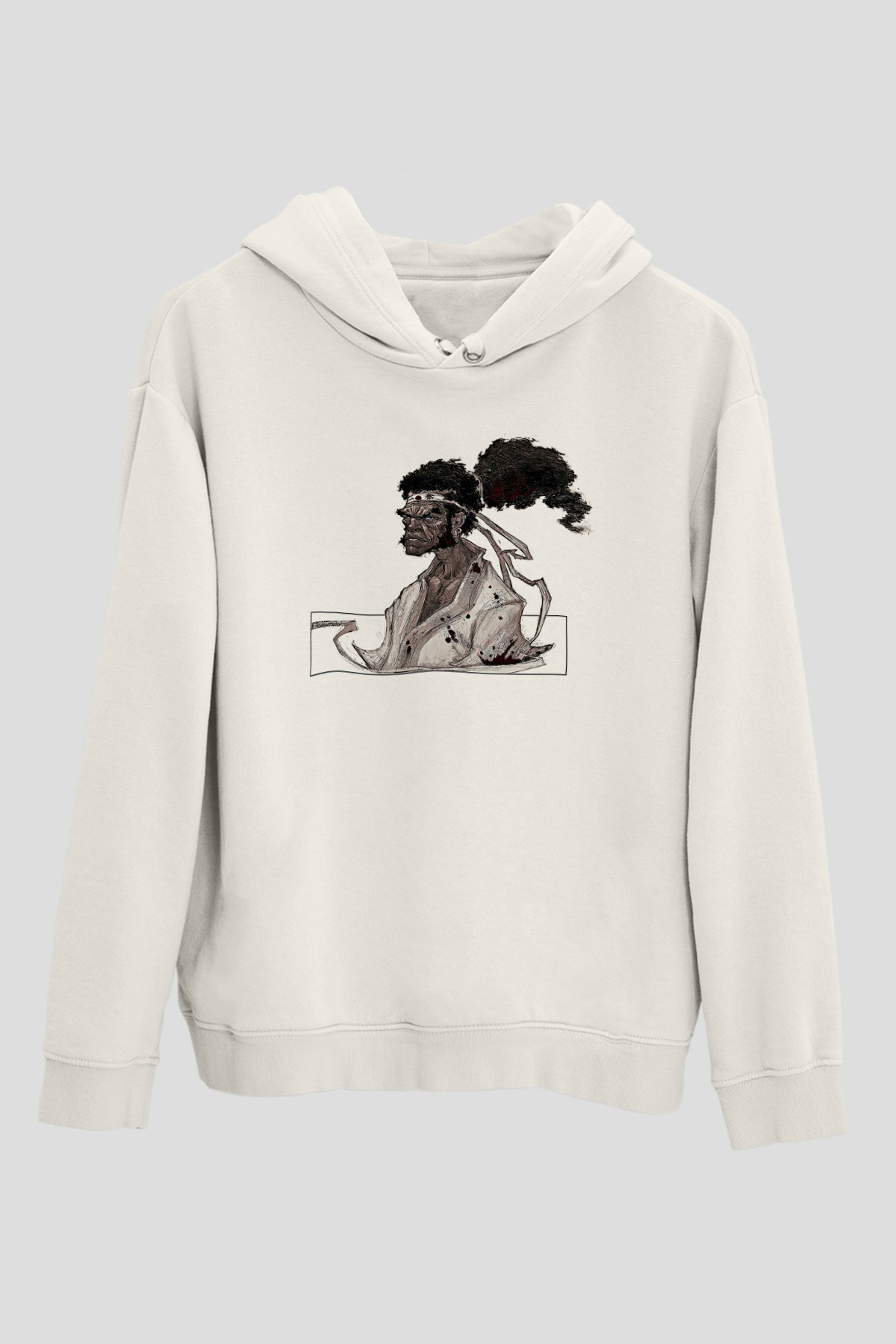 Afro Samurai Baskılı Beyaz Unisex Hoodie