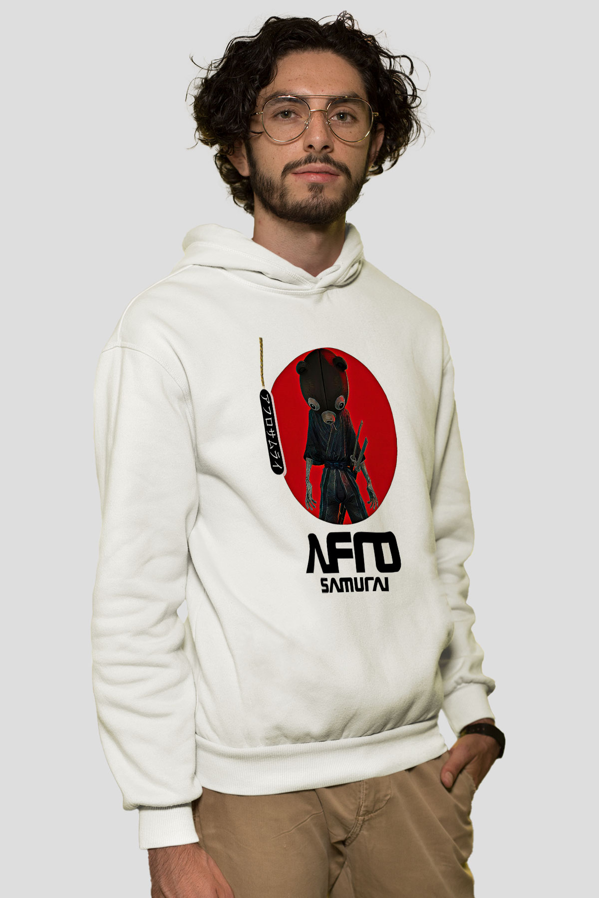 Afro Samurai Baskılı Beyaz Unisex Hoodie