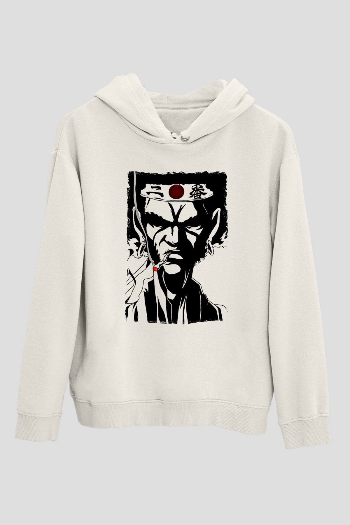 Afro Samurai Baskılı Beyaz Unisex Hoodie