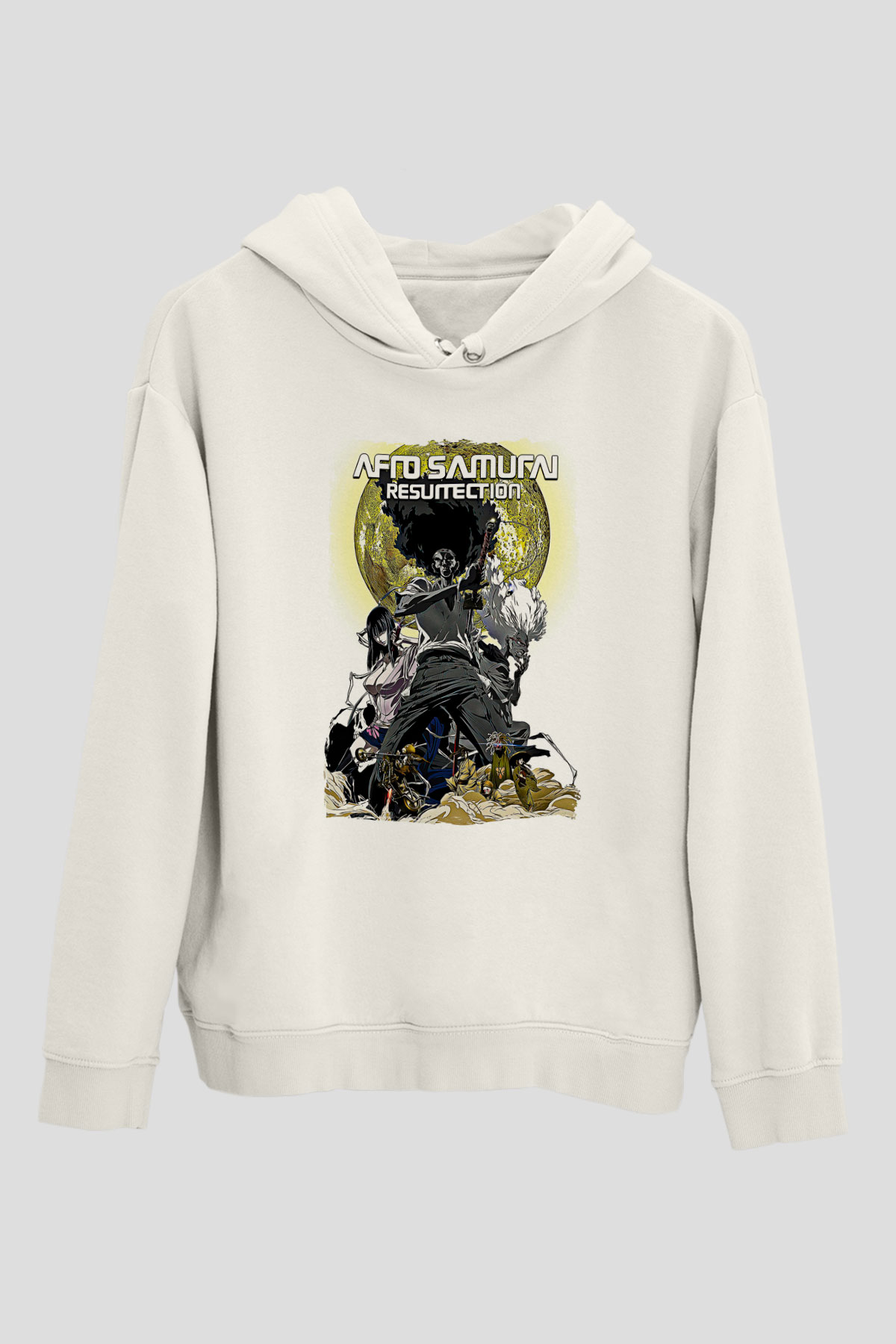 Afro Samurai Baskılı Beyaz Unisex Hoodie